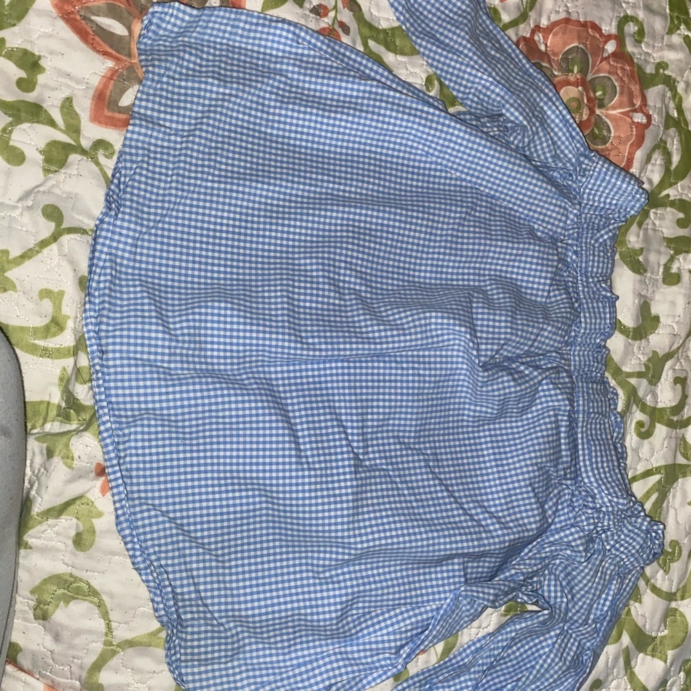 H&M OFF SHOULDERS BLUE AND WHITE SHIRT